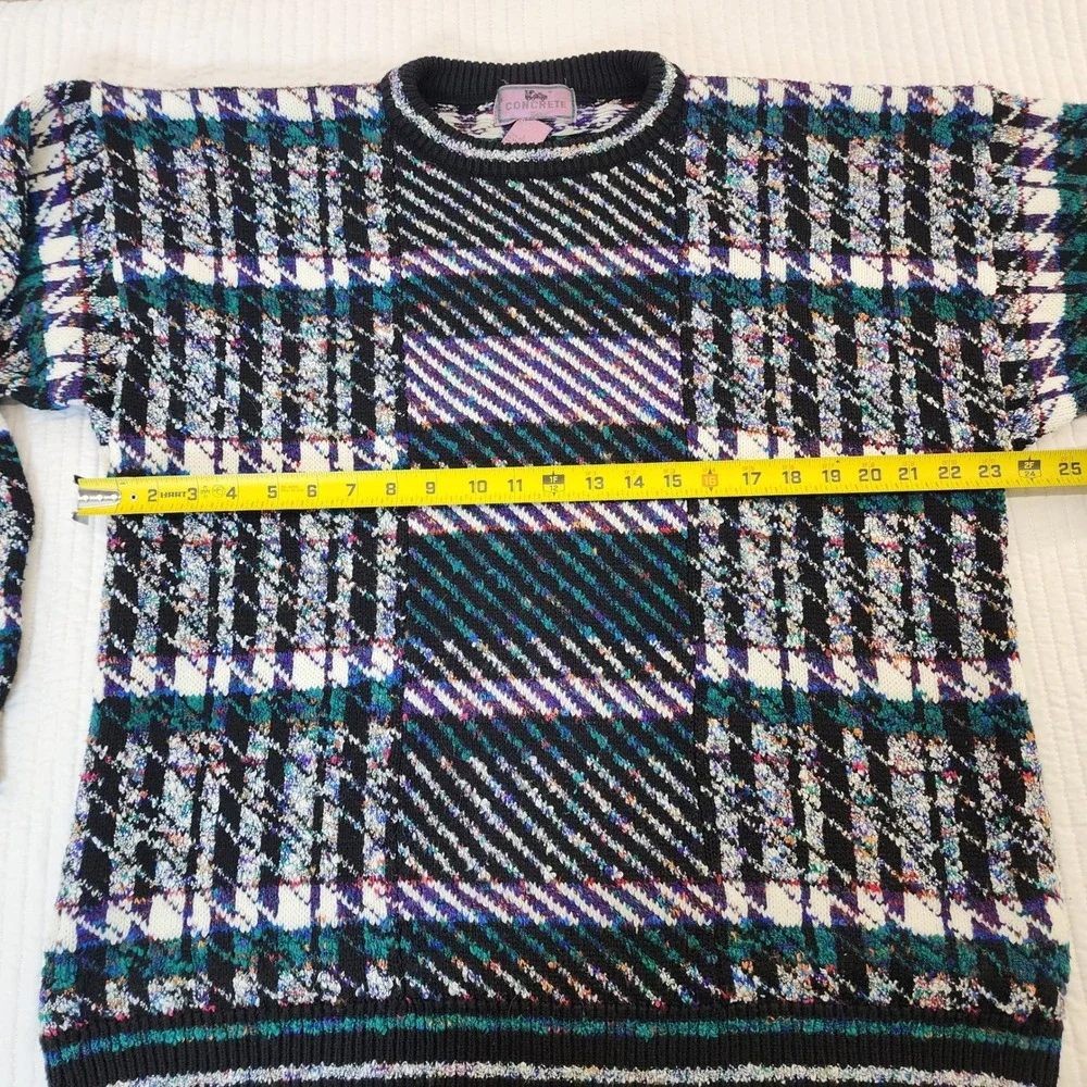 CONCRETE MIX Mens Retro Knit Sweater Long Sleeve Crew Neck Pullover Multicolored